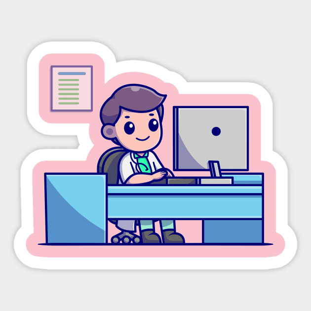 Cute Doctor Working On Computer Cartoon Sticker by Catalyst Labs